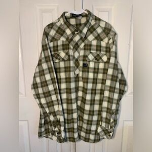 Mens 3X Rocawear Plaid Green Khaki Button Down Cotton Flannel‎